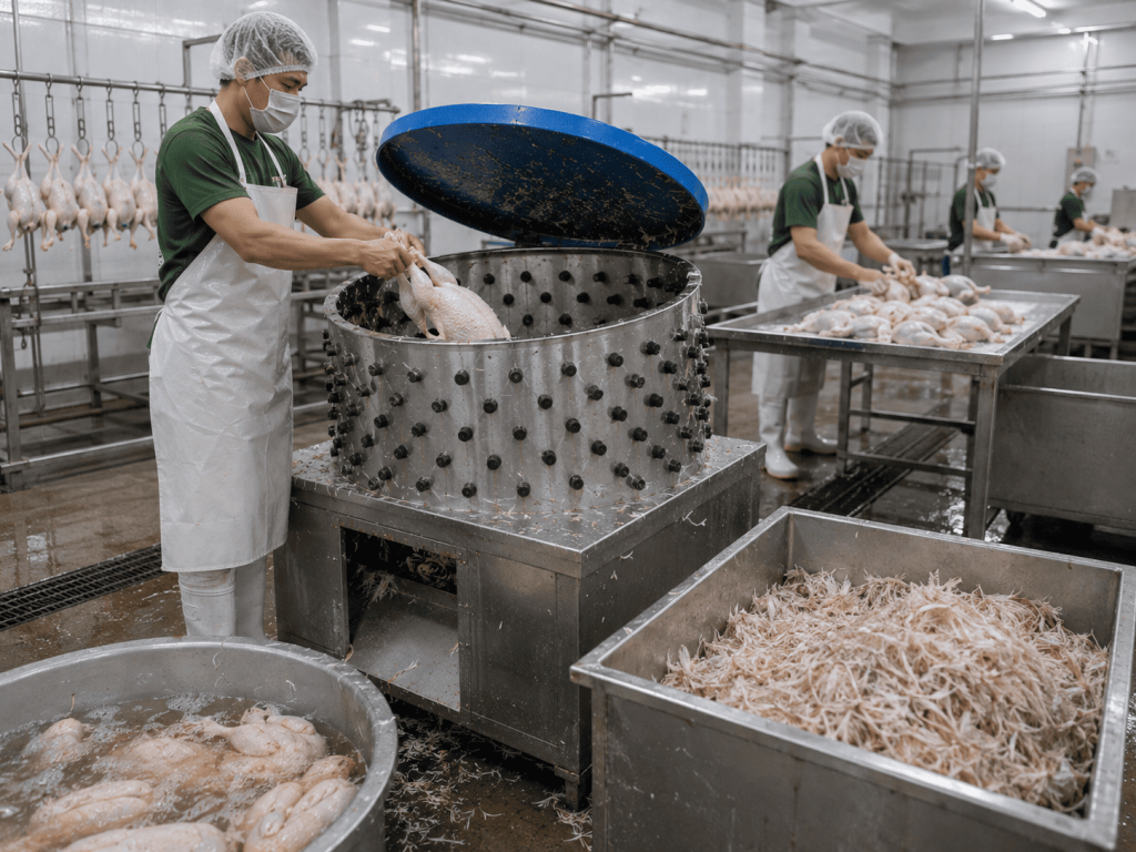 proses perontokan bulu ayam