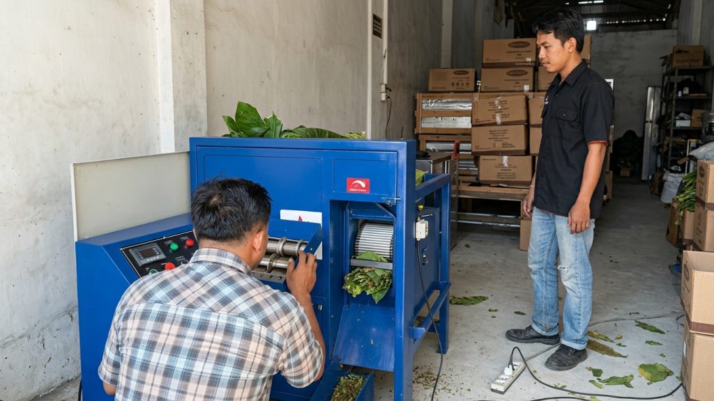 proses merajang tembakau mesin